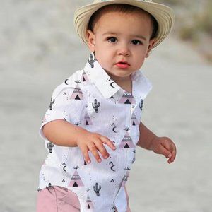 Baby Toddler Boy's Outfit Button Down Shirt Shorts Trendy Pink Southwest Outfit
